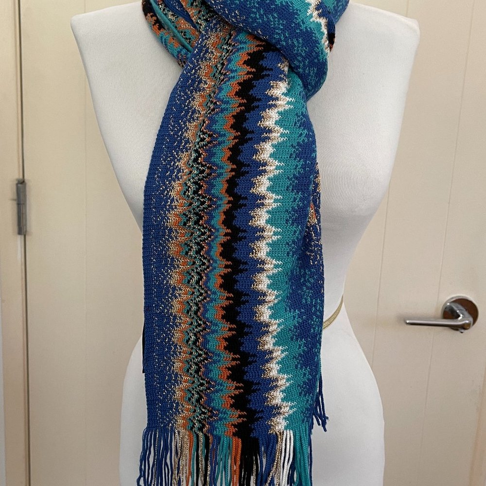 Missoni Orange label long multicolor Zigzag pattern scarf